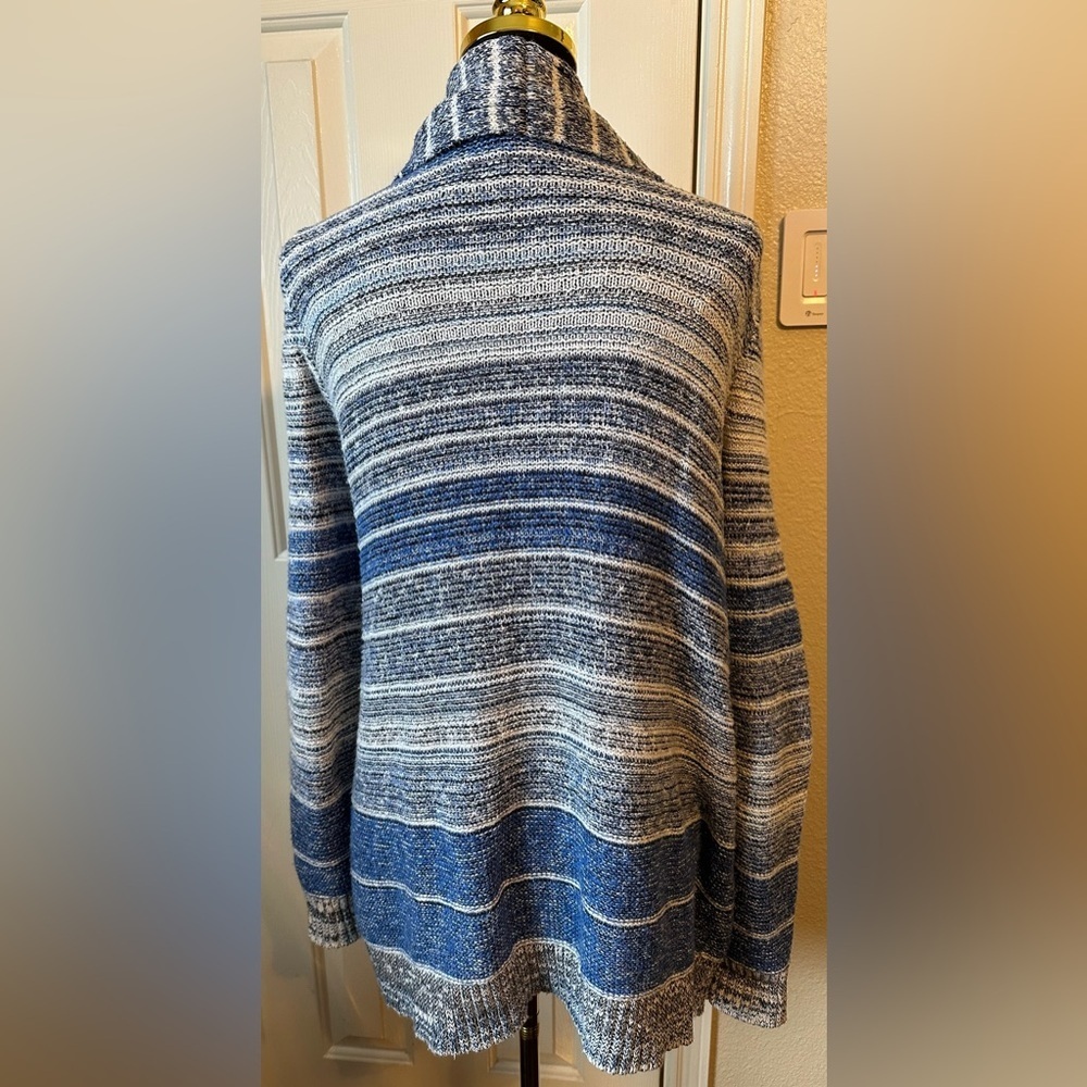 Lucky Brand Blue Open Duster Cardigan Boho Long Pockets Size L Heavyweight Cozy - Picture 4 of 8